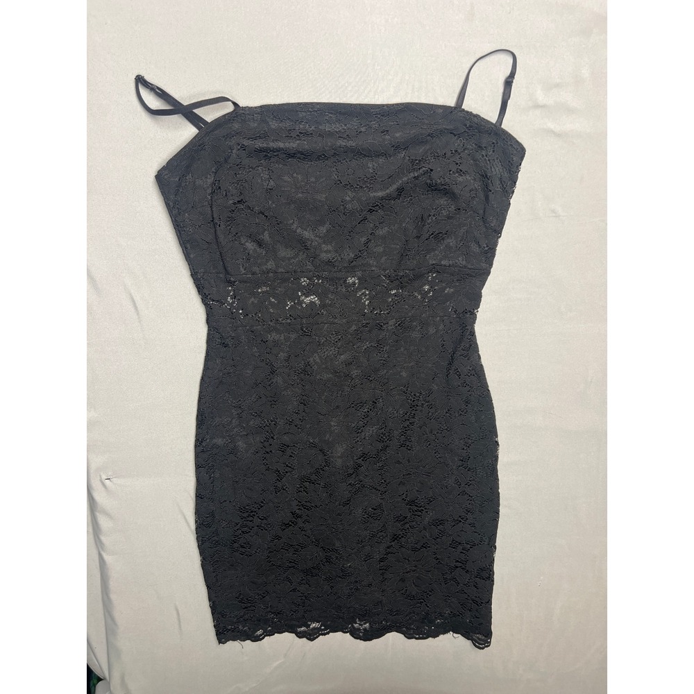 Mi Ami Black Floral Lace Mini Dress Sheer Waist Bodycon 26AN88IWCD Womens Medium